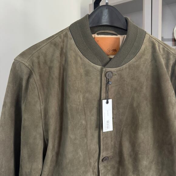 Taylor Stitch The Bomber Jacket Army Green Goat Suede 44 NEW Leather Button Coat - Picture 3 of 8